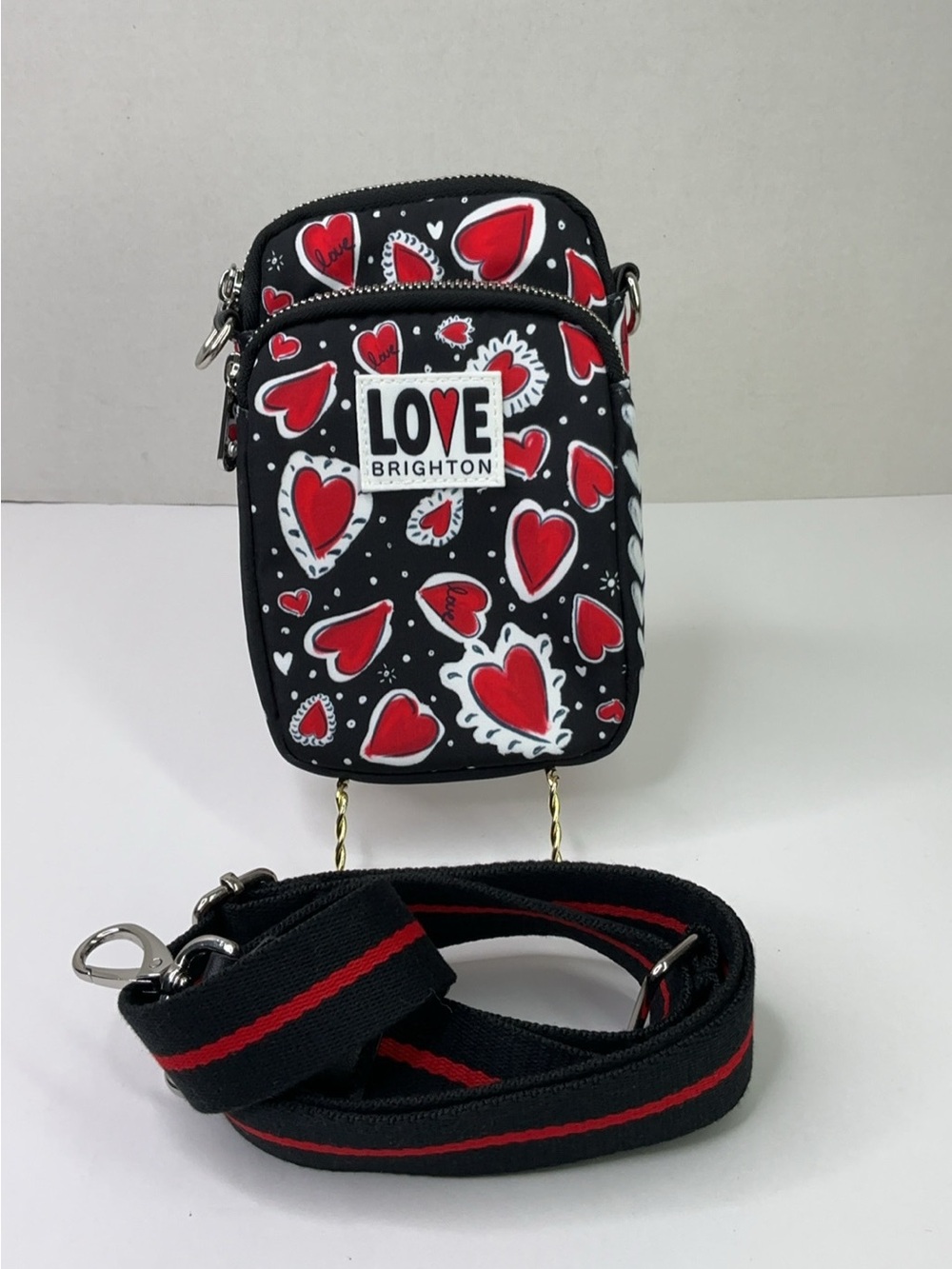 Brighton Black Cosmetic Pouch with Red Heart Print